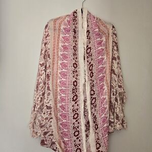 American Eagle pink & cream boho kimono beach cover up, small-medium